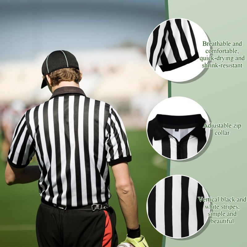 Syhood Men 's Referee Shirt Stripe Umpire Jersey  Penalty Flag and Whistle for Football Soccer Sports and Halloween Cosplay(Large) - Image 2